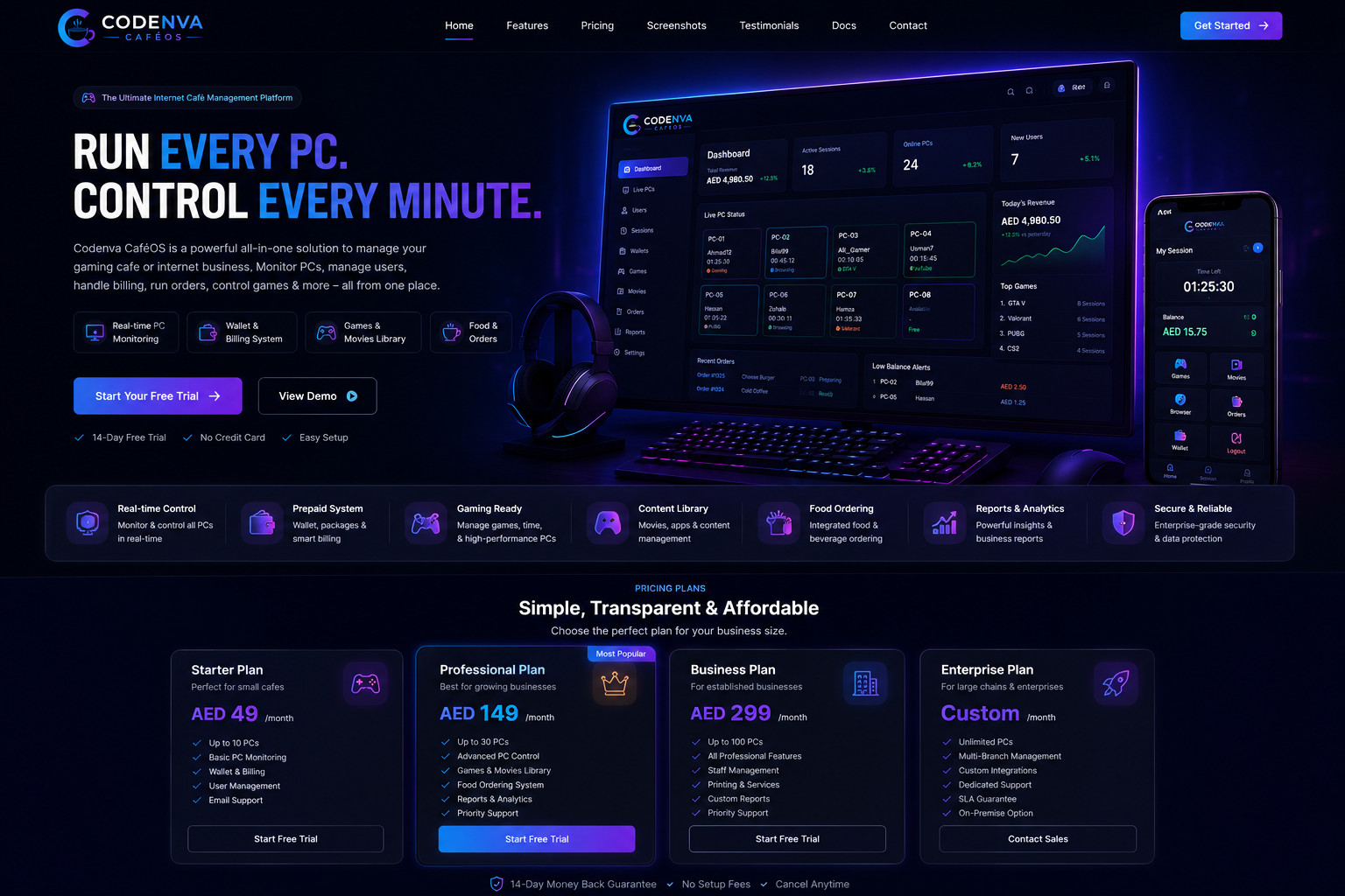 Codenva CaféOS SaaS dashboard